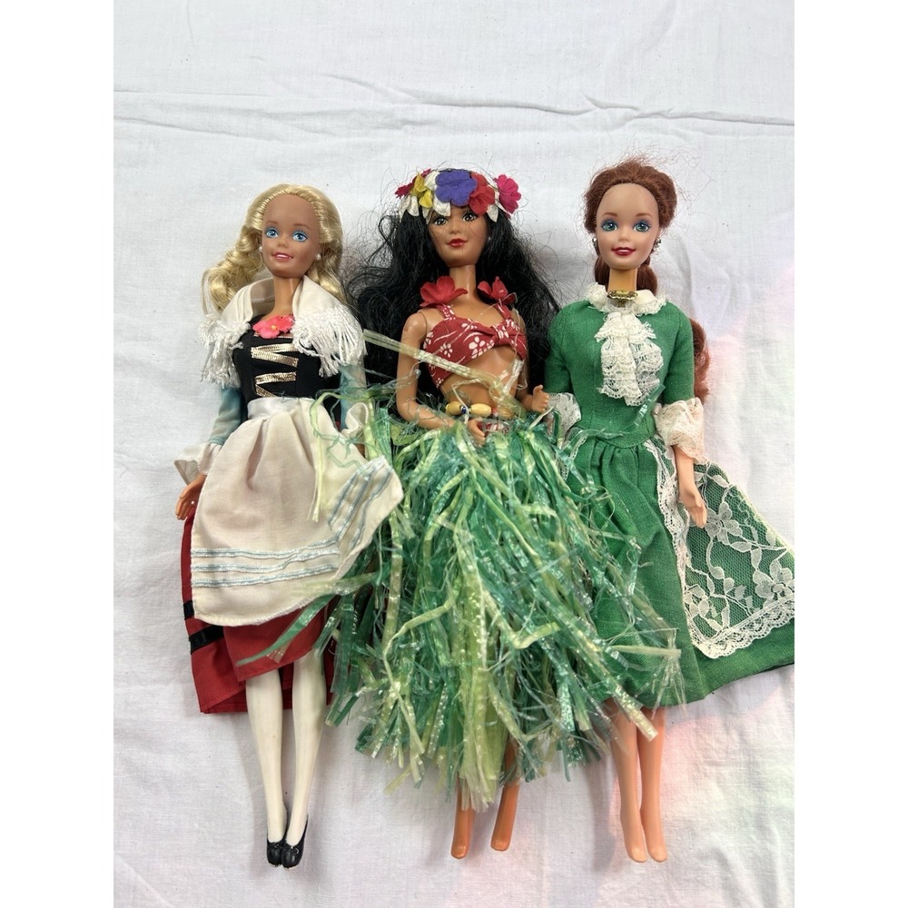 VTG. 90s Barbie Lot-3 Dolls Of The World-Polynesian German Irish Barbie Dolls